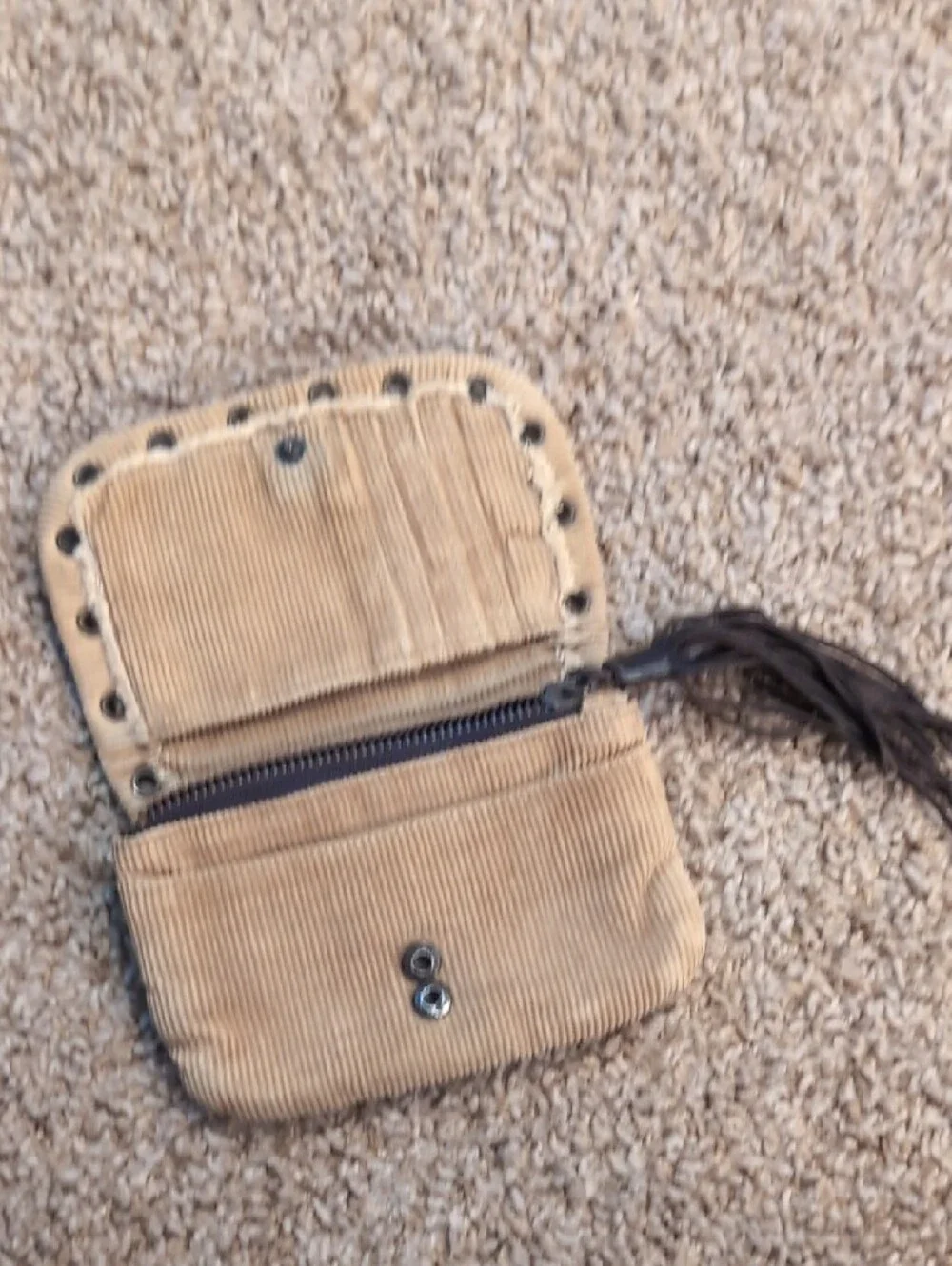 American Eagle Outfitters Tan Corduroy Fringe Wristlet Clutch